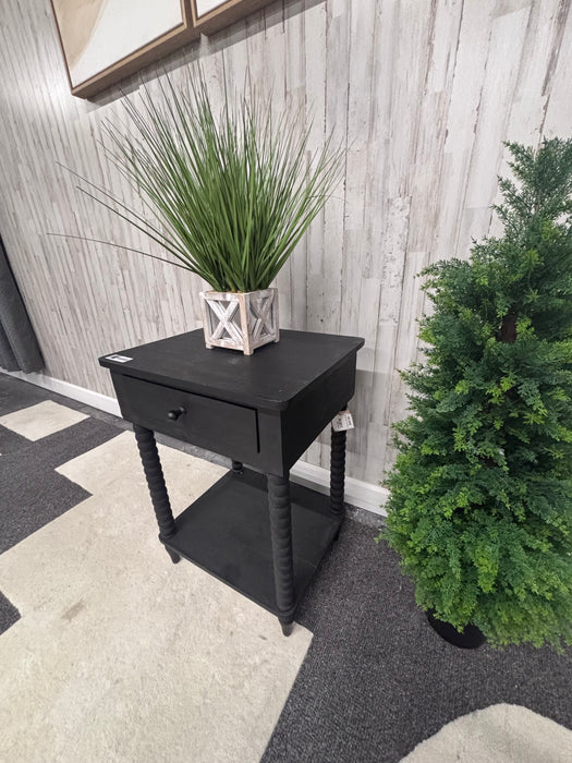 Black Bobbin Leg End Table with Storage Drawer!