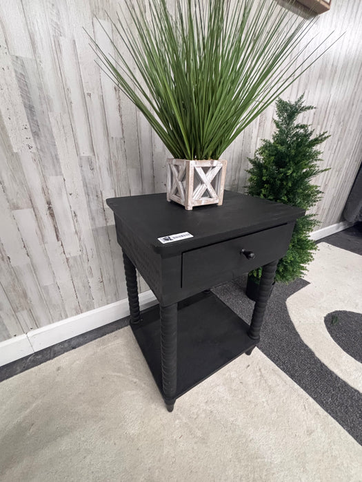 Black Bobbin Leg End Table with Storage Drawer!