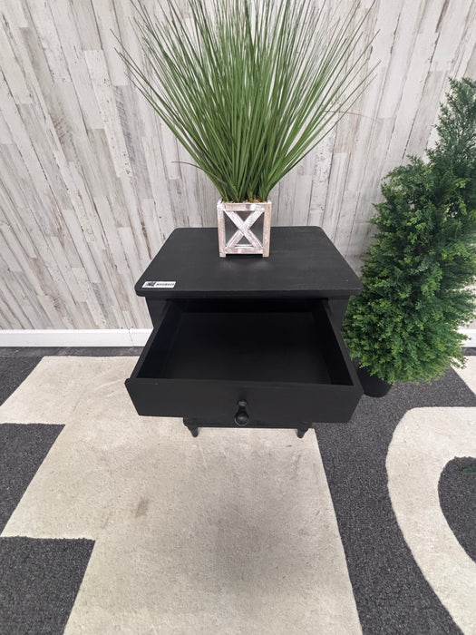 Black Bobbin Leg End Table with Storage Drawer!