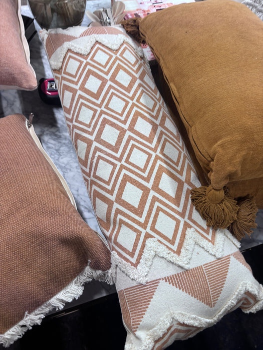 Blush Textured Fringe Accent Pillow