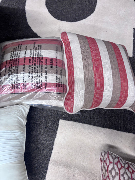Red & Taupe Striped Throw Pillows (Set of 2)