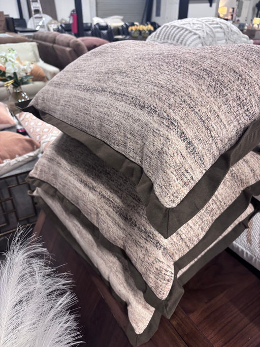Taupe Textured Accent Pillows with Brown Border