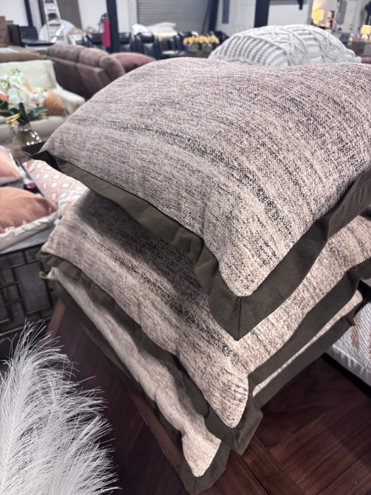 Taupe Textured Accent Pillows with Brown Border