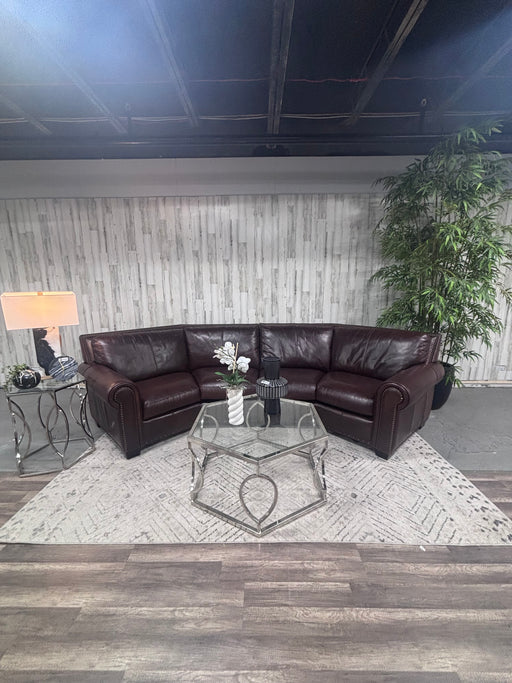 Robb & Stucky Rustic Western Brown Leather Curved Sectional Sofa with Nailhead Trim
