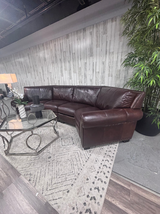 Robb & Stucky Rustic Western Brown Leather Curved Sectional Sofa with Nailhead Trim