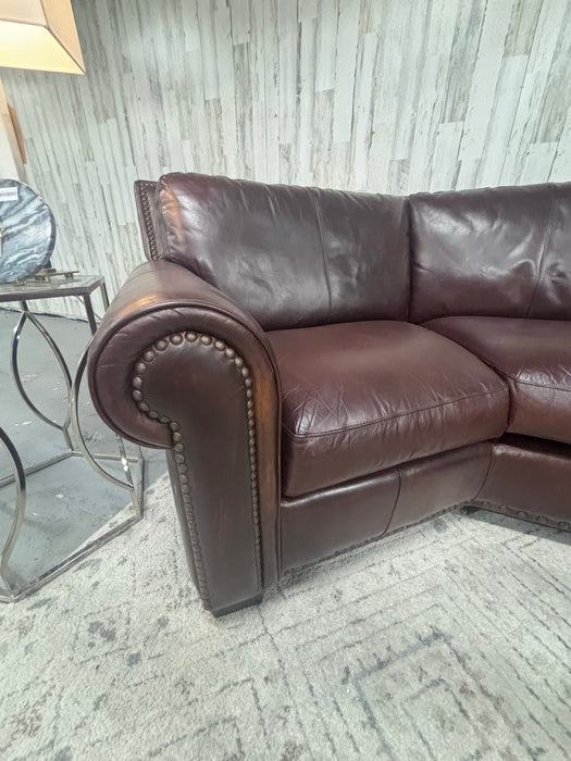 Robb & Stucky Rustic Western Brown Leather Curved Sectional Sofa with Nailhead Trim