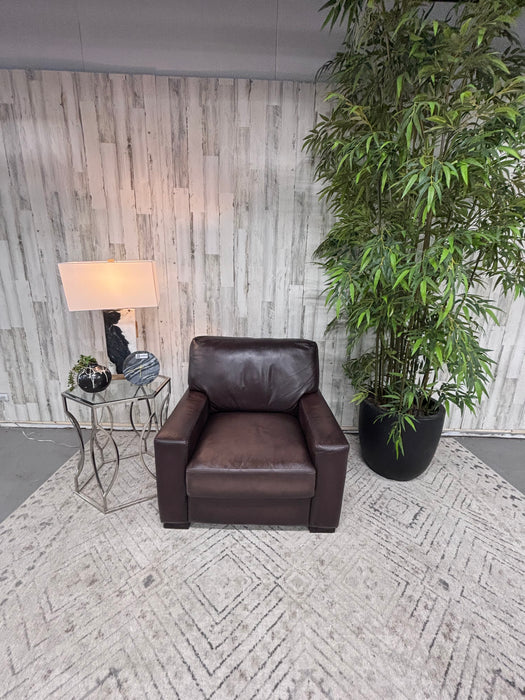 Pottery Barn Dark Brown Leather Club Chair – Modern Oversized Accent Armchair