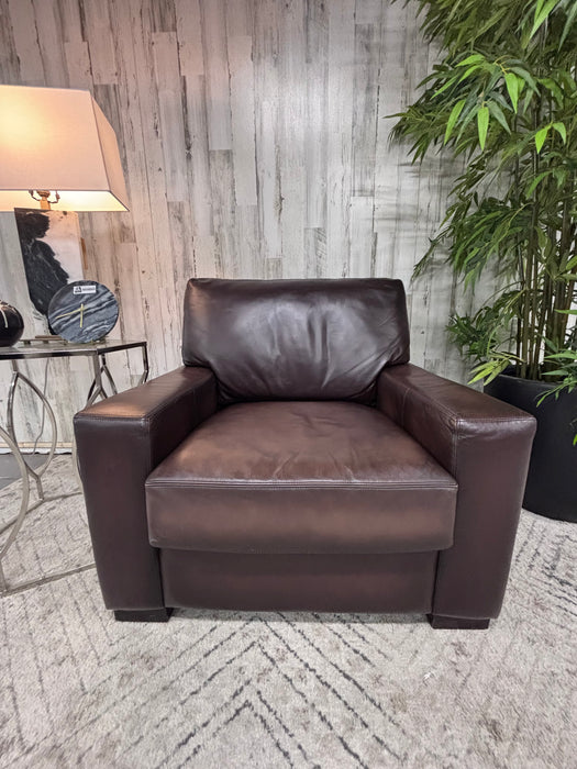 Pottery Barn Dark Brown Leather Club Chair – Modern Oversized Accent Armchair
