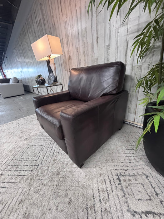 Pottery Barn Dark Brown Leather Club Chair – Modern Oversized Accent Armchair