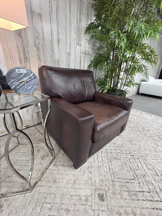 Pottery Barn Dark Brown Leather Club Chair – Modern Oversized Accent Armchair