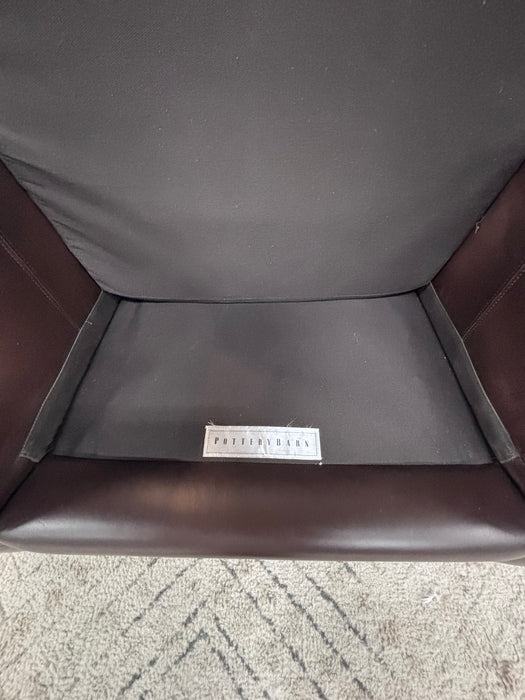 Pottery Barn Dark Brown Leather Club Chair – Modern Oversized Accent Armchair