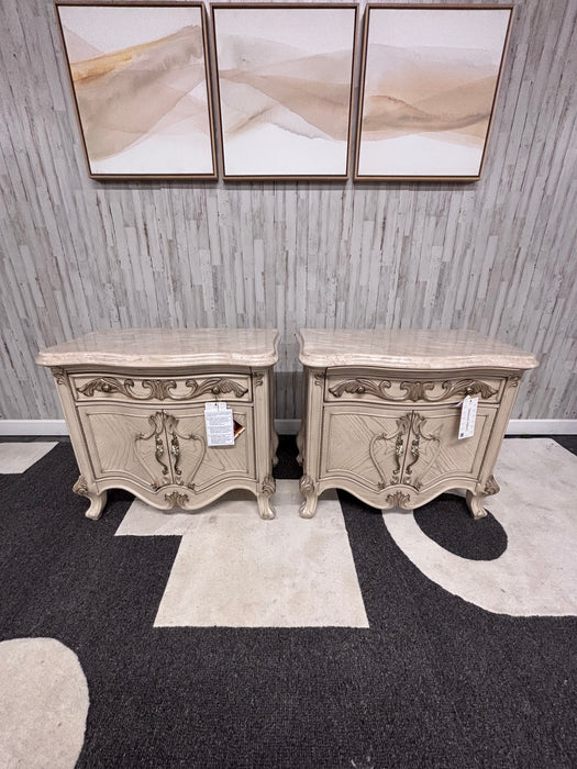 Michael Amini Luxury French Provincial Marble Top Nightstands – Set of 2!