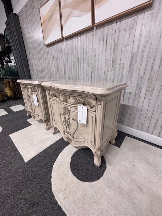 Michael Amini Luxury French Provincial Marble Top Nightstands – Set of 2!