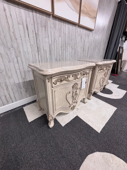 Michael Amini Luxury French Provincial Marble Top Nightstands – Set of 2!