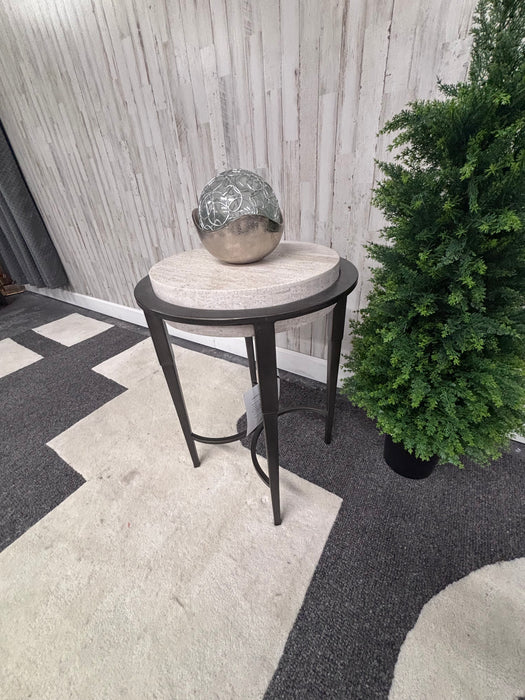 Bernhardt Barclay Luxury Stone Top End Table – Modern Metal Accent Side Table