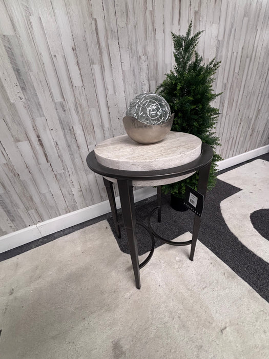Bernhardt Barclay Luxury Stone Top End Table – Modern Metal Accent Side Table
