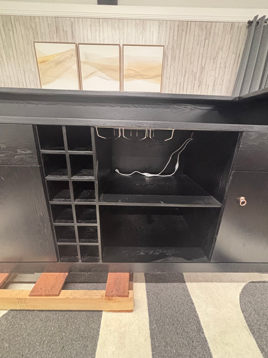 Oversized Black Wood Walk-Up Bar – 9ft Home Bar Cabinet with Wine Storage