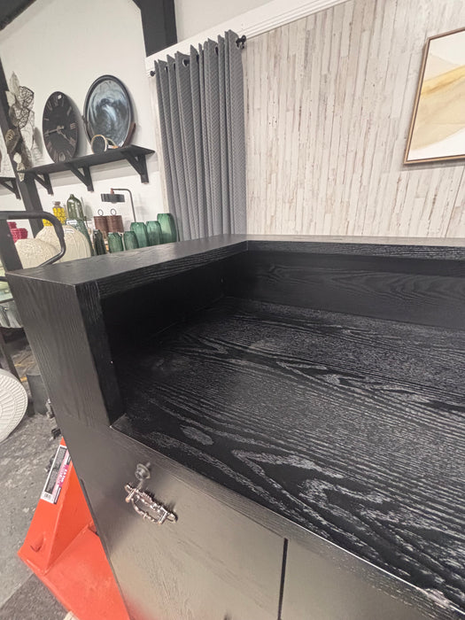 Oversized Black Wood Walk-Up Bar – 9ft Home Bar Cabinet with Wine Storage