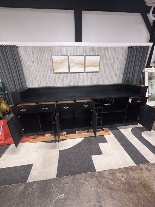 Oversized Black Wood Walk-Up Bar – 9ft Home Bar Cabinet with Wine Storage