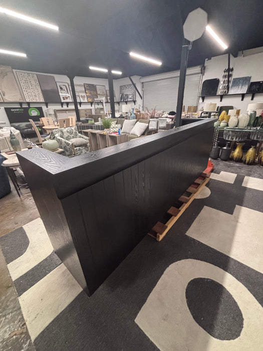 Oversized Black Wood Walk-Up Bar – 9ft Home Bar Cabinet with Wine Storage