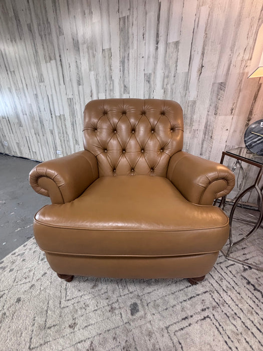 Ethan Allen Brown Leather Accent Tufted Club Chairs - Set of 2!