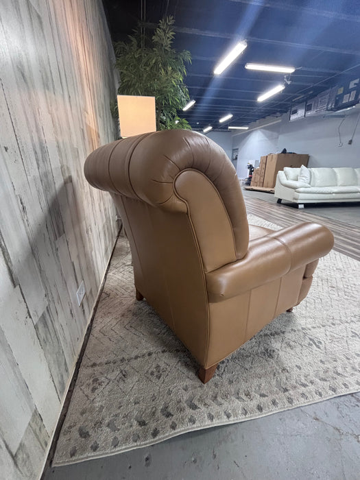 Ethan Allen Brown Leather Accent Tufted Club Chairs - Set of 2!