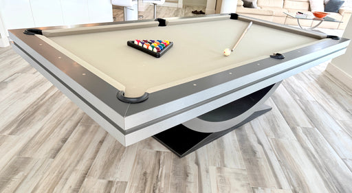 Stunning Custom Full Size Pool Table/Dining Table Set – Sleek Stainless Steel Veneer Modern Design