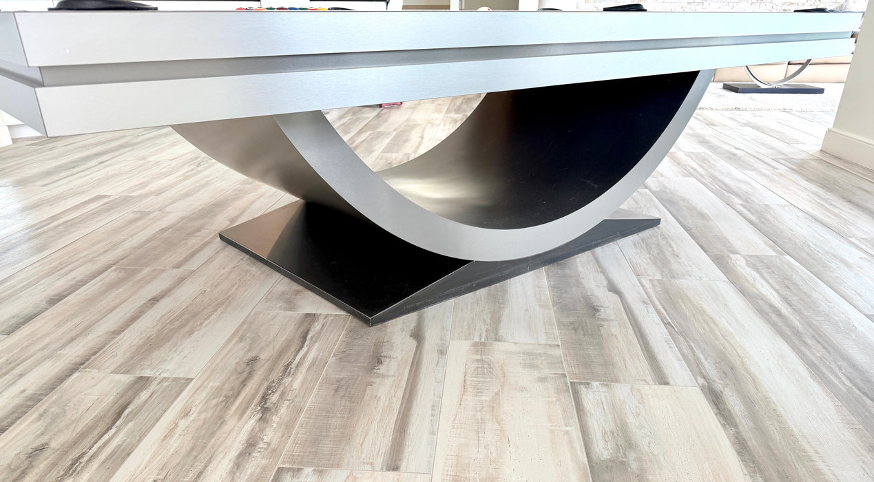 Stunning Custom Full Size Pool Table/Dining Table Set – Sleek Stainless Steel Veneer Modern Design