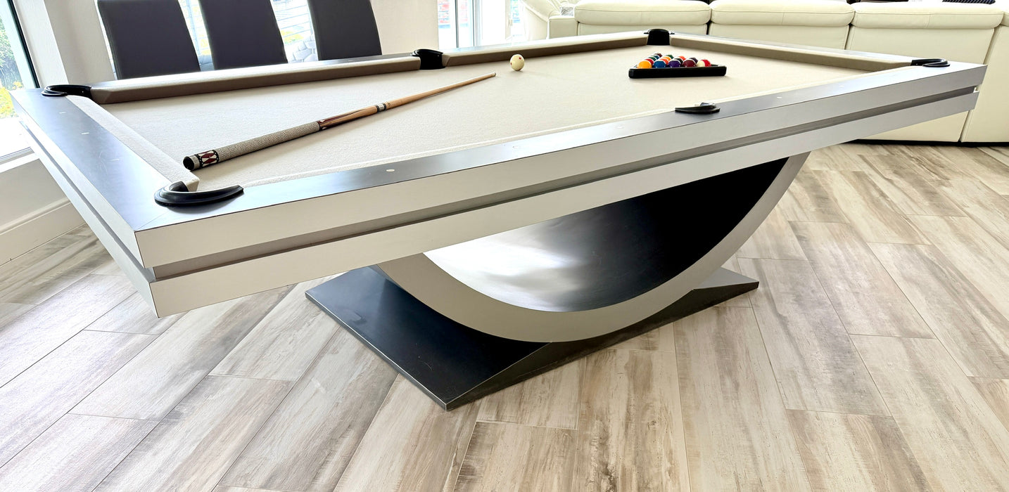 Stunning Custom Full Size Pool Table/Dining Table Set – Sleek Stainless Steel Veneer Modern Design
