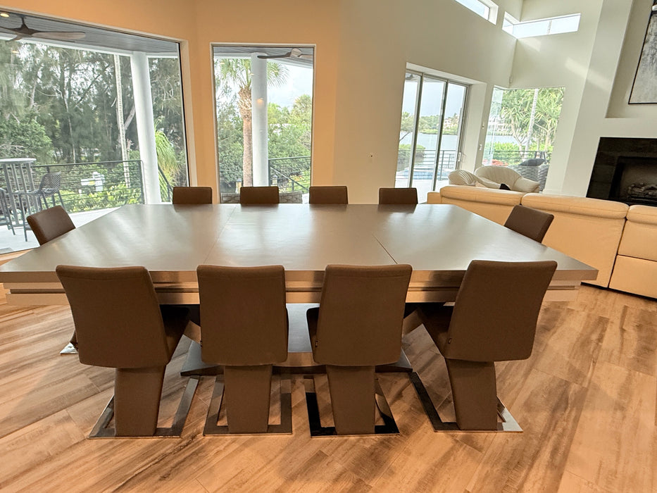 Stunning Custom Full Size Pool Table/Dining Table Set – Sleek Stainless Steel Veneer Modern Design