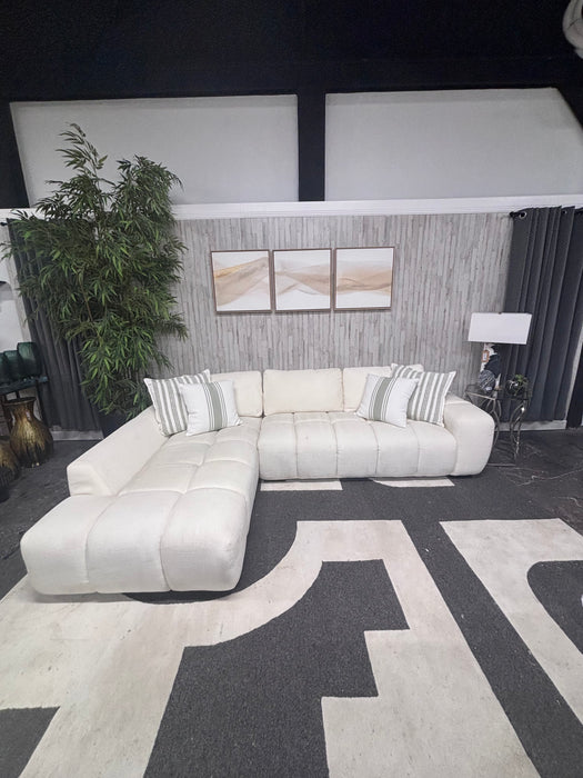 Stunning Latitude Tufted Cream Fabric Sofa Sectional – Like New!