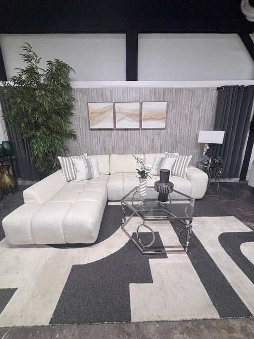 Stunning Latitude Tufted Cream Fabric Sofa Sectional – Like New!