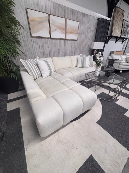 Stunning Latitude Tufted Cream Fabric Sofa Sectional – Like New!