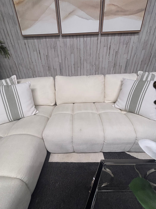Stunning Latitude Tufted Cream Fabric Sofa Sectional – Like New!