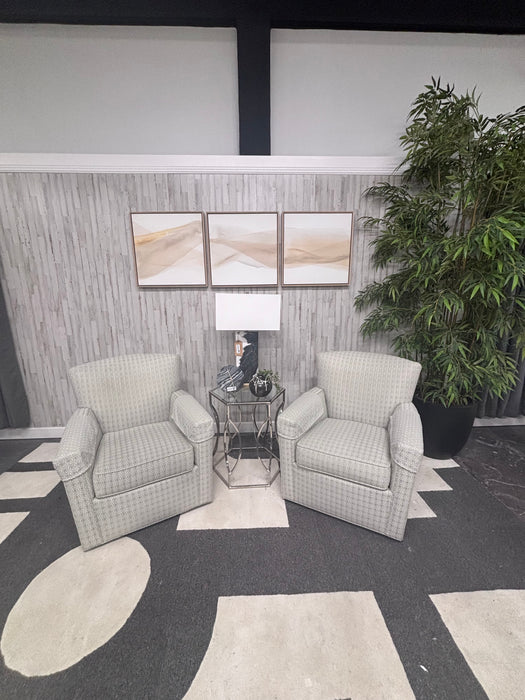 Stunning Pair of Ethan Allen Neutral Patterned Swivel Accent Chairs – Like New!