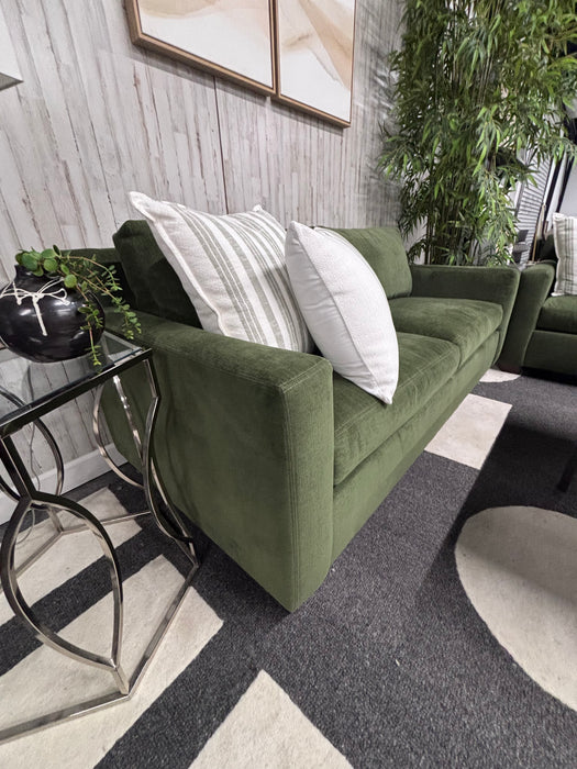 Beautiful Pottery Barn Comfort Modern Square Arm Evergreen Sofas – Modern & Comfortable!