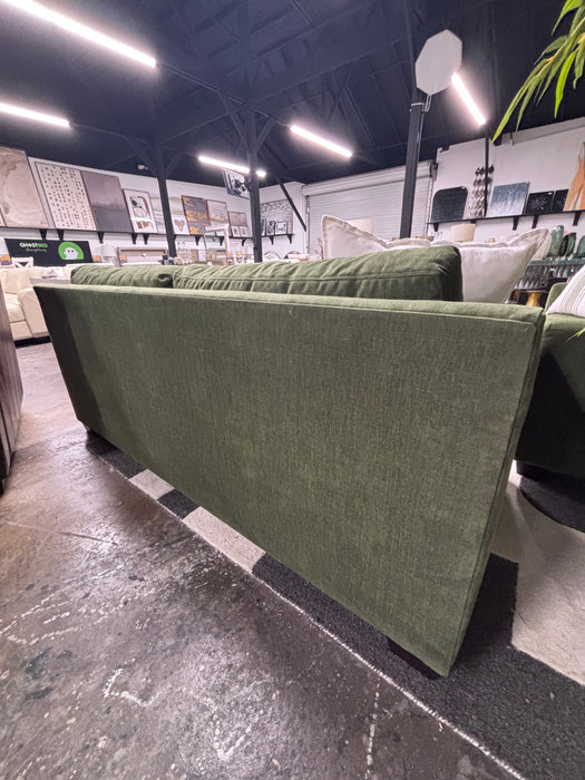 Beautiful Pottery Barn Comfort Modern Square Arm Evergreen Sofas – Modern & Comfortable!