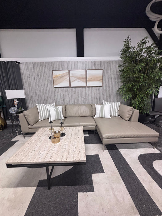 Beautiful American Leather Modern Taupe Leather Sectional with Chaise