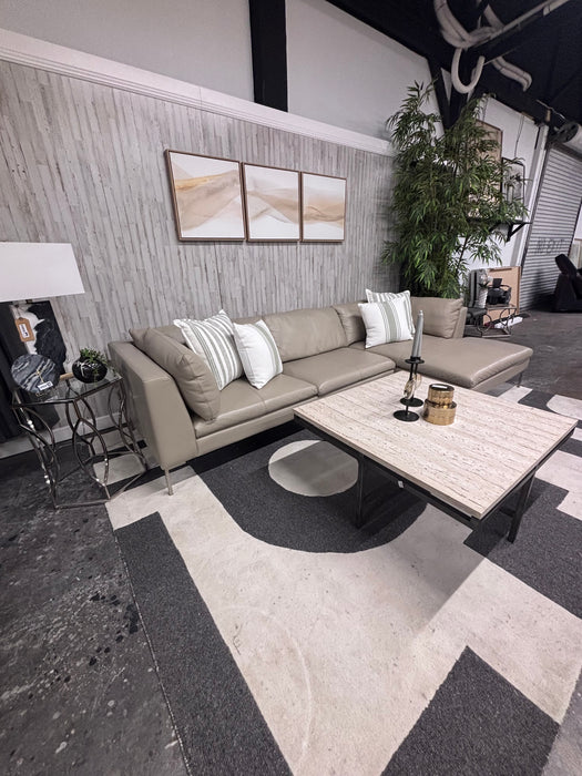 Beautiful American Leather Modern Taupe Leather Sectional with Chaise