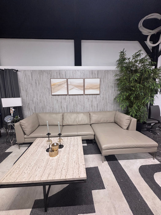 Beautiful American Leather Modern Taupe Leather Sectional with Chaise