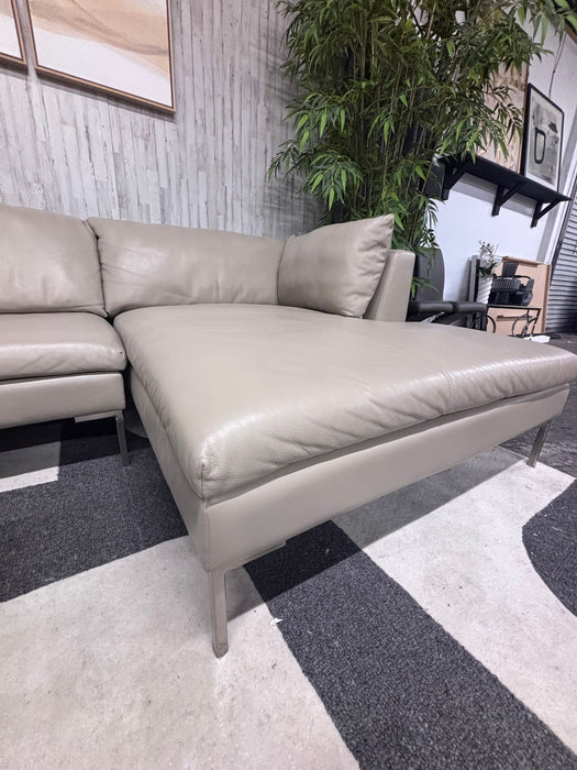 Beautiful American Leather Modern Taupe Leather Sectional with Chaise