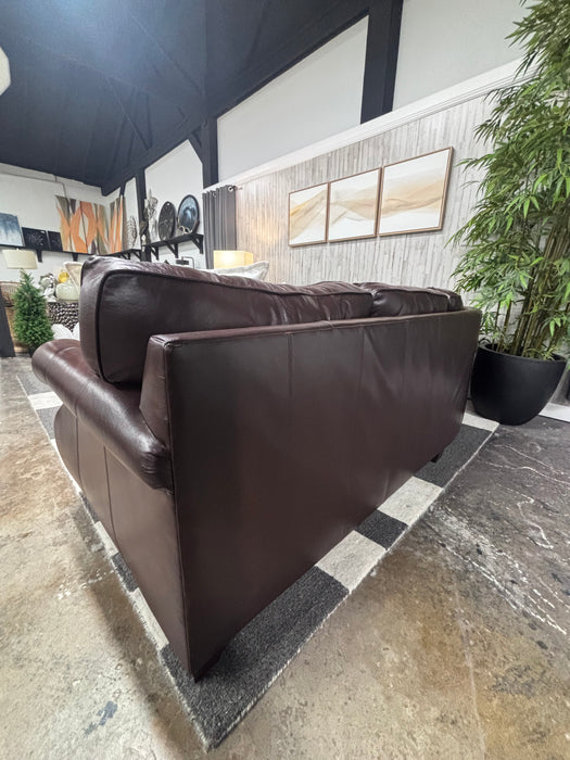 Bernhardt Luxury Dark Brown Leather Sectional & Ottoman – Rolled Arms & Nailhead Trim