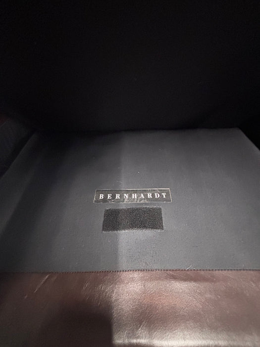 Bernhardt Luxury Dark Brown Leather Sectional & Ottoman – Rolled Arms & Nailhead Trim