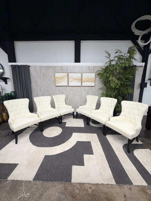 Arhaus Claybourne Upholstered Dining Arm Chairs Tufted Wingback Modern Seating