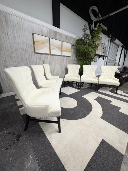 Arhaus Claybourne Upholstered Dining Arm Chairs Tufted Wingback Modern Seating