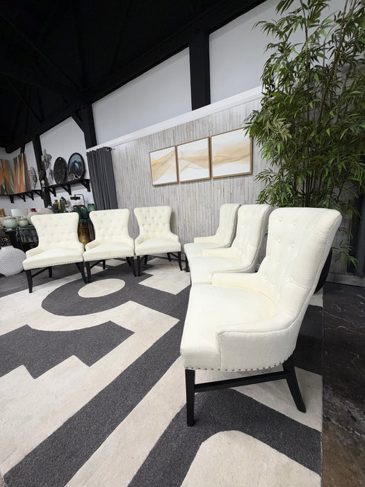 Arhaus Claybourne Upholstered Dining Arm Chairs Tufted Wingback Modern Seating
