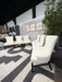 Arhaus Claybourne Upholstered Dining Arm Chairs Tufted Wingback Modern Seating