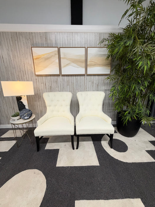 Arhaus Claybourne Upholstered Dining Arm Chairs Tufted Wingback Modern Seating