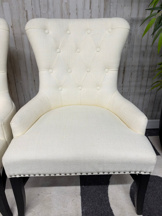 Arhaus Claybourne Upholstered Dining Arm Chairs Tufted Wingback Modern Seating