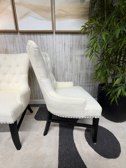 Arhaus Claybourne Upholstered Dining Arm Chairs Tufted Wingback Modern Seating